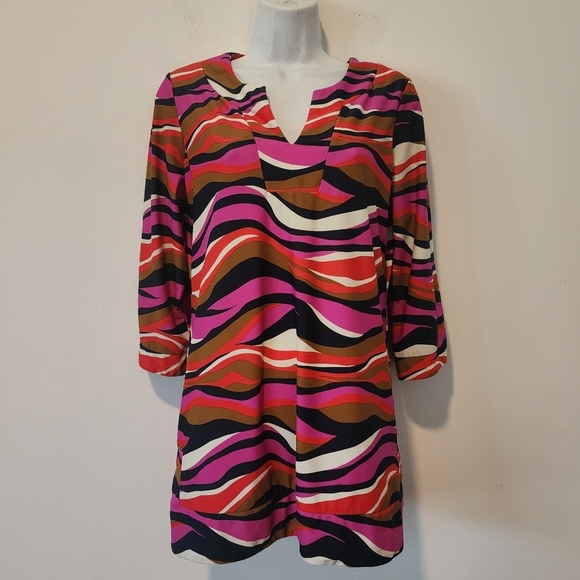 Jude Connally Colorful Abstract Wave Print Tunic Dress Size M - Picture 1 of 11